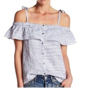 LUCKY BRAND Linen Off Shoulder Button Front Linen Top